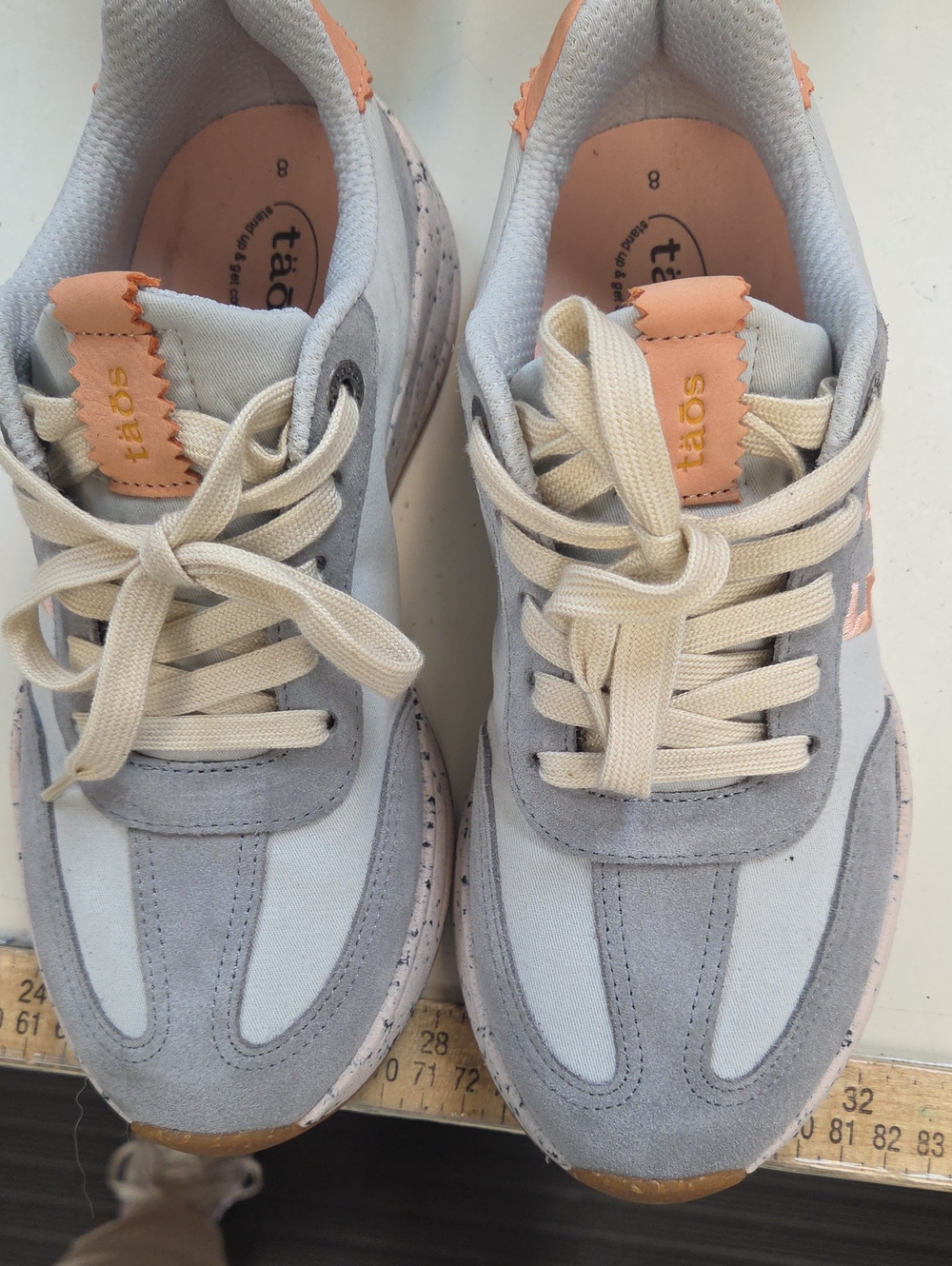 Taos Footwear Women's Gray and Peach Suede-Canvas Sneakers